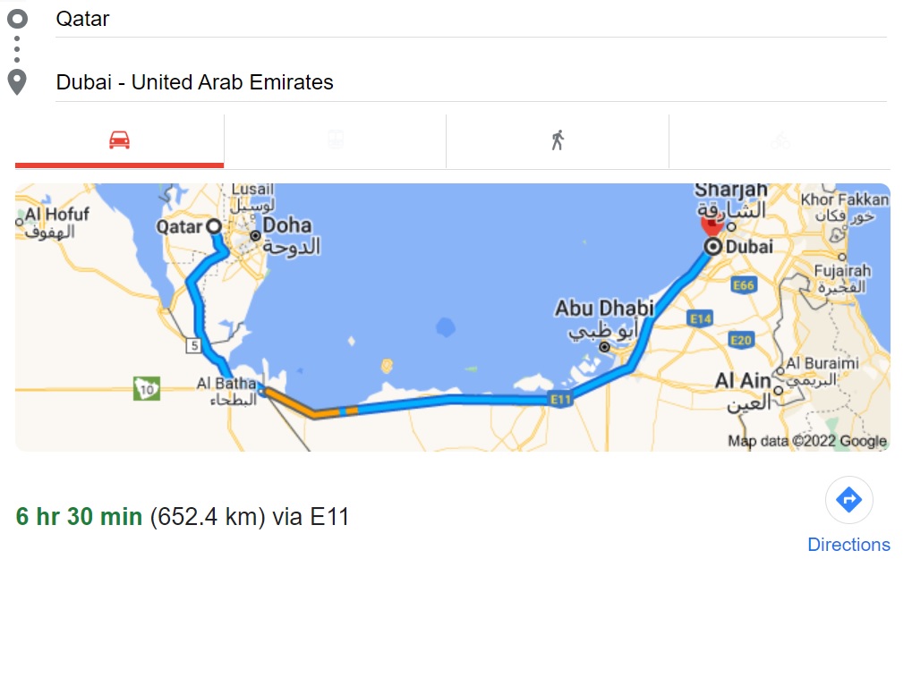 Qatar to Dubai Distance